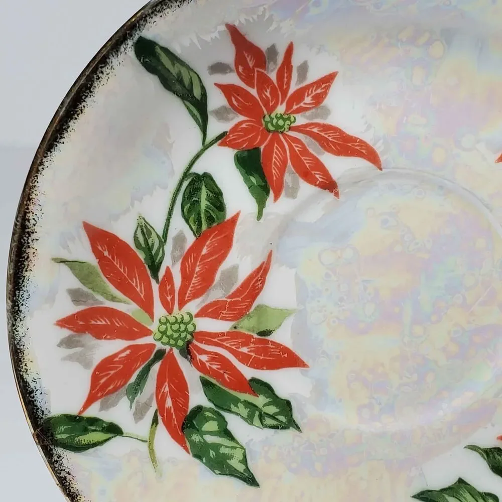December Poinsettia Teacup and Saucer Christmas Holiday Vintage